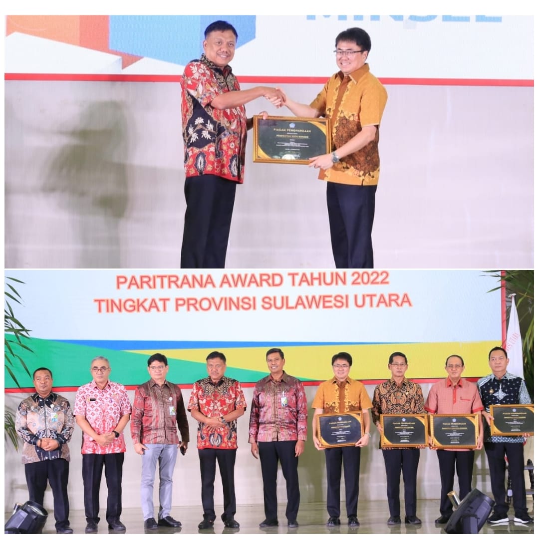 Diserahkan Gubernur Sulut, Walikota Manado Terima Paritrana Award 2022