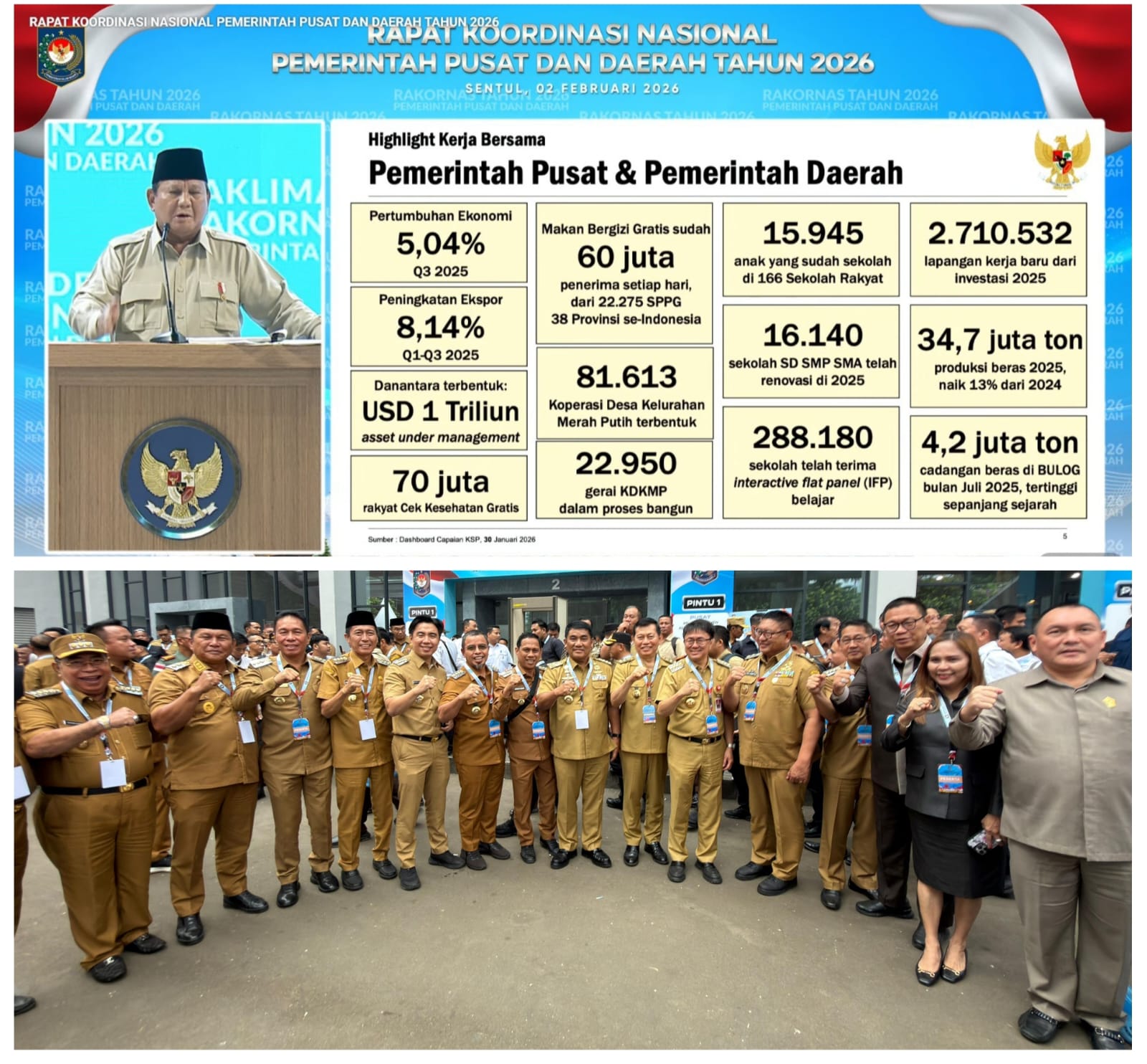 Ini Penjelasan Presiden Prabowo di Rakornas 2026 dan Gubernur Yulius Beri Dukungan, Kepala Daerah se-Sulut Hadir