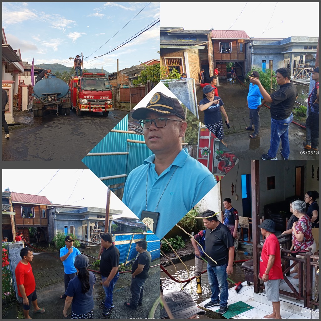 Pemkot Tomohon Turunkan Damkar dan Truk Air PDAM,Bersihkan Lumpur di 19 Rumah Terdampak Banjir
