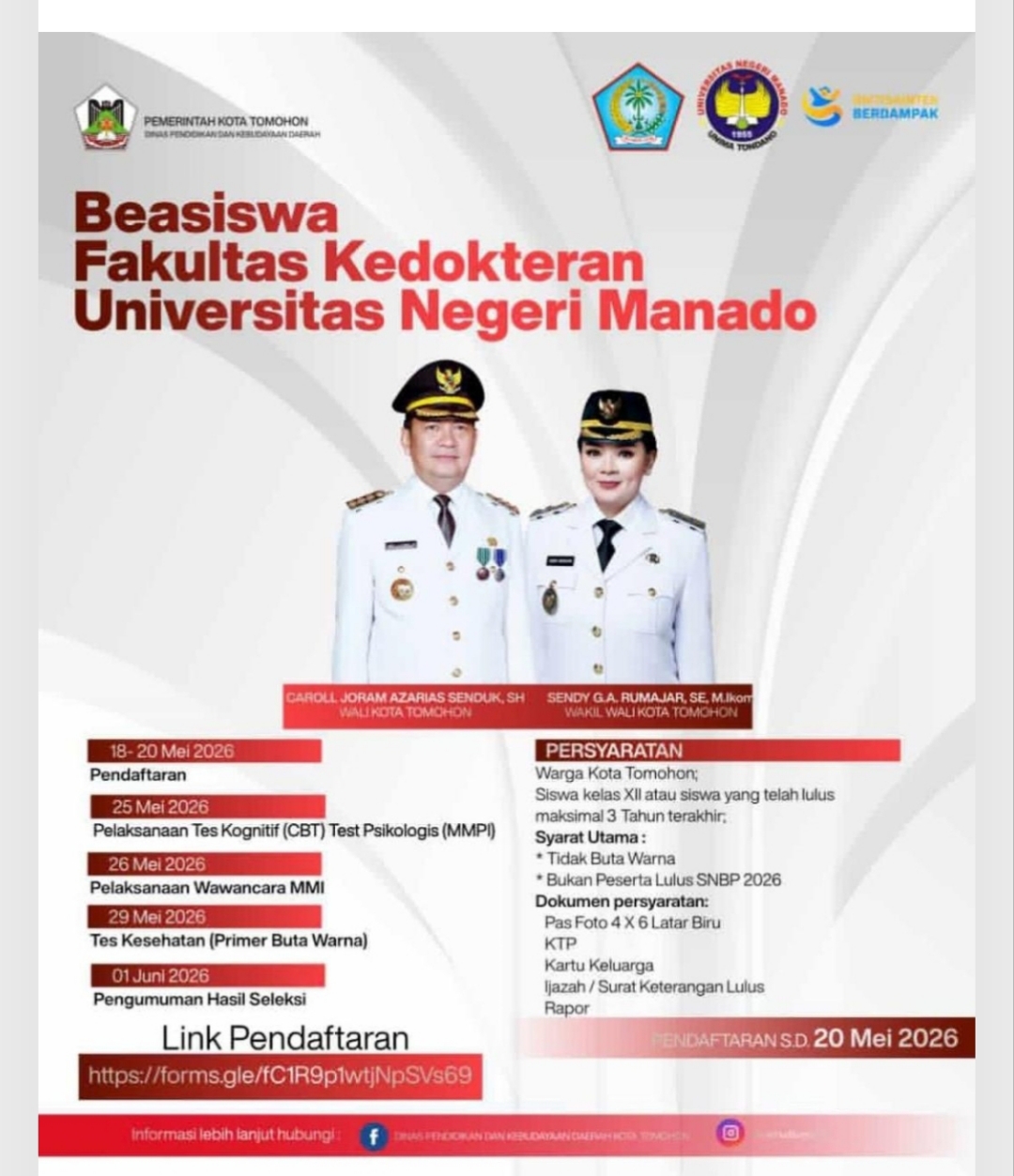 Pemkot Tomohon Resmi Buka Program Beasiswa Fakultas Kedokteran Unima Tahun 2026