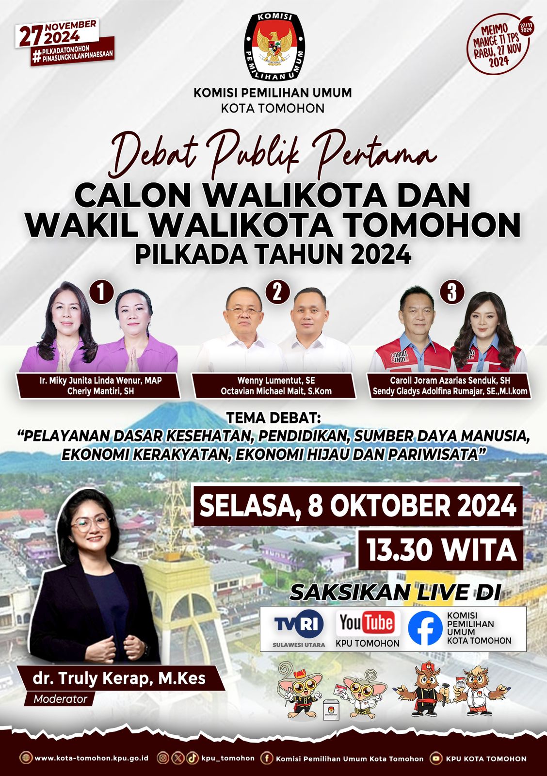 Debat Publik Pertama Pilkada Tomohon 2024, Tiga Pasangan Calon Saling Adu Gagasan
