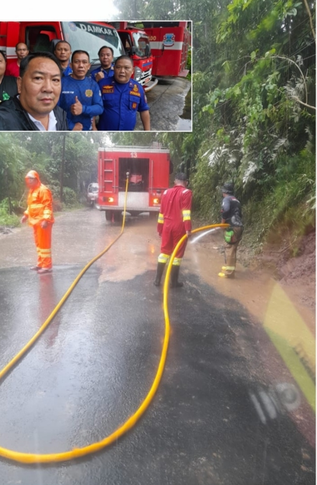 Damkar Manado di Posisi Siap, Turut Pula Bersihkan Longsoran