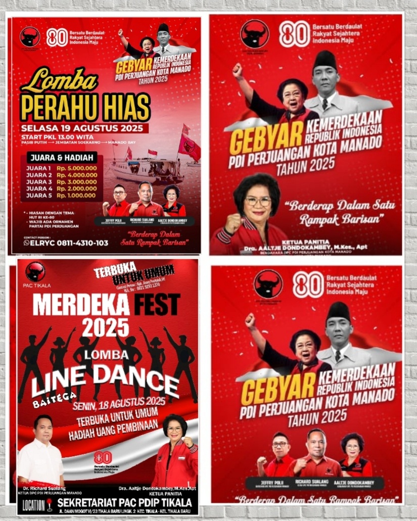 DPC PDIP Manado Bakal Semarakkan HUT RI ke-80,, Jalan Sehat, Lomba Line Dance dan Perahu Hias Digelar