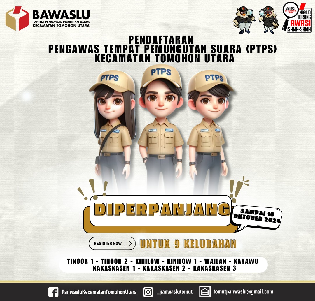 Diperpanjang, Pendaftaran PTPS Tomohon Utara Hingga 10 Oktober 2024