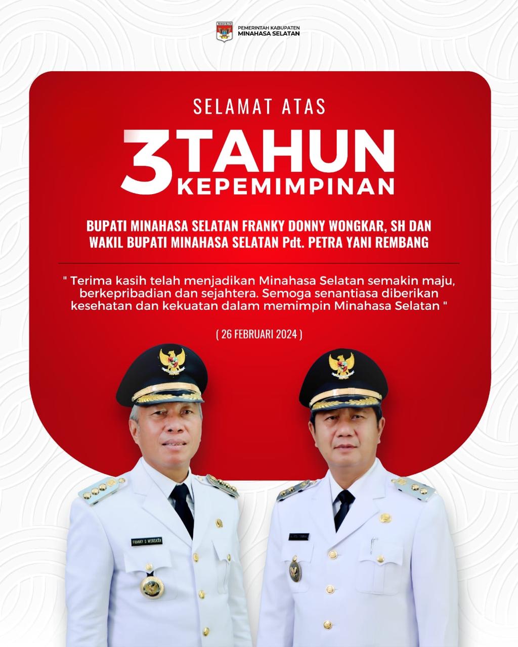 Tiga Tahun Kepemimpinan Bupati FDW, Ini Raihan Pencapaian dan Penghargaan Pemkab Minsel