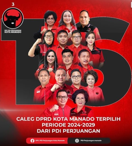 PDI Perjuangan Manado Jaring 95.505 Suara, Bawa 16 Legislator Terpilih ke DPRD 