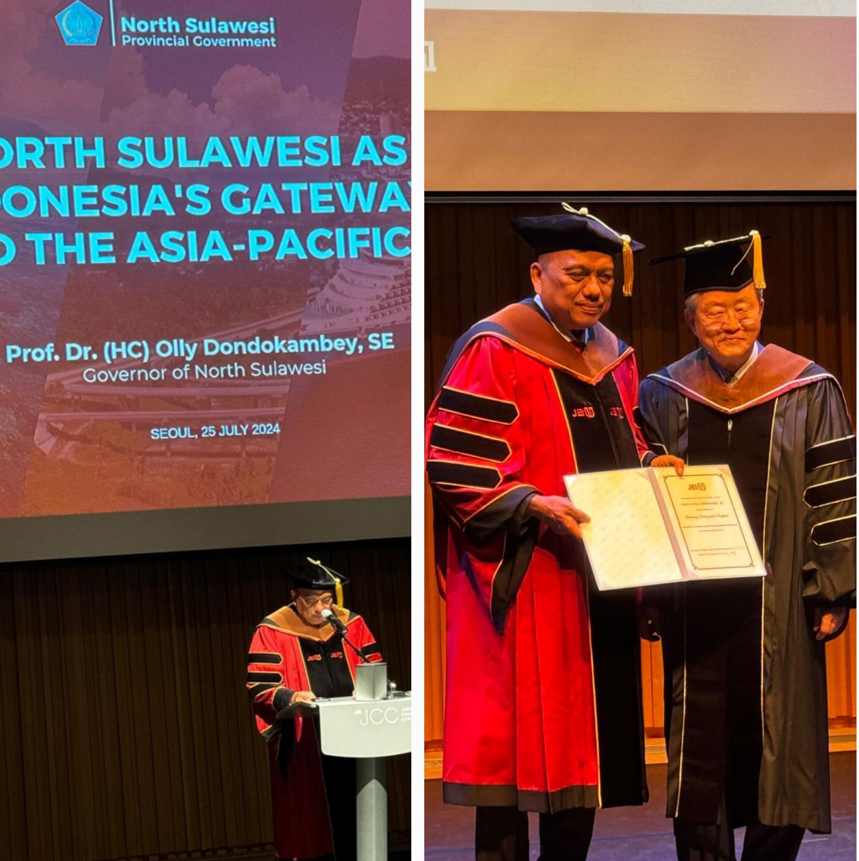 Hebat, Gubernur Olly Dianugerahi Gelar Honorary Chair Profesor dari Jei University Korsel