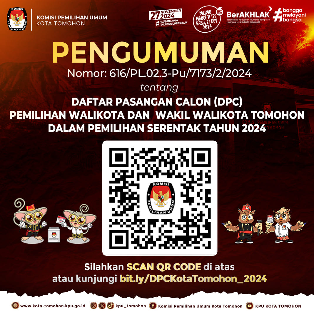 KPU Umumkan  DPC Walikota Dan Wakil Walikota Tomohon Dalam Pemilihan Serentak 2024