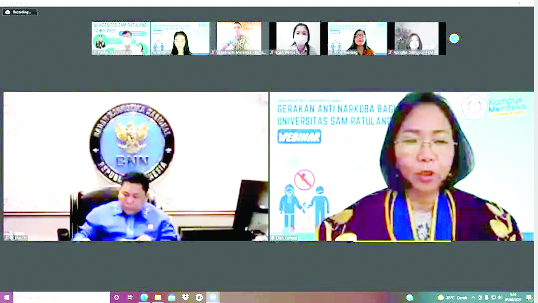 Webinar bertajuk Gerakan Anti Narkoba, Unsrat Didorong Jadi Kampus Bersinar