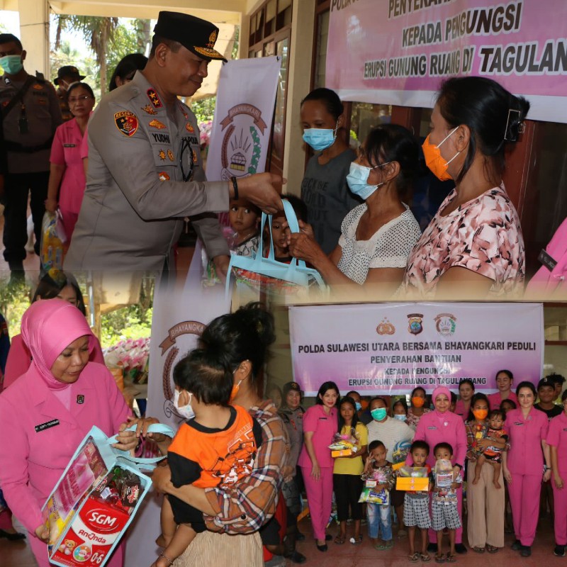 Polda Sulut dan Bhayangkari Serahkan Bantuan Sosial dan Gelar Trauma Healing di Dusun Nggehei Tagulandang