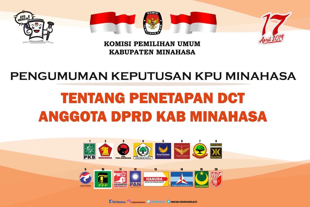 PENGUMUMAN KEPUTUSAN KPU MINAHASA TENTANG PENETAPAN DCT ANGGOTA DPRD KAB MINAHASA PEMILU 2019