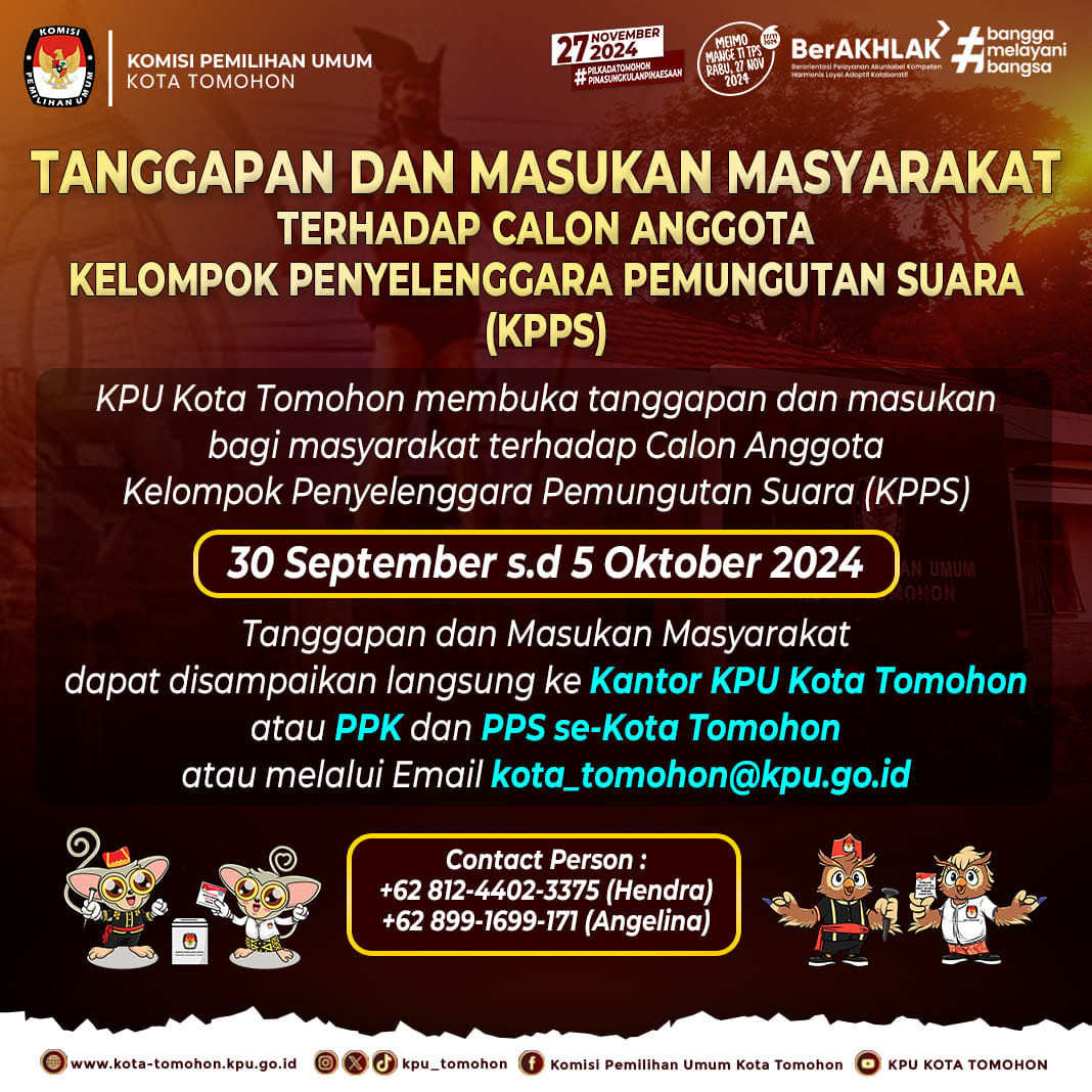 Pengumuman Tanggapan dan Masukan Masyarakat Calon KPPS Tahun 2024