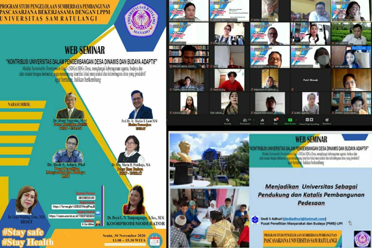 Sasar Pengembangan Desa, PSP Pascasarjana UNSRAT Gelar Webinar Nasional