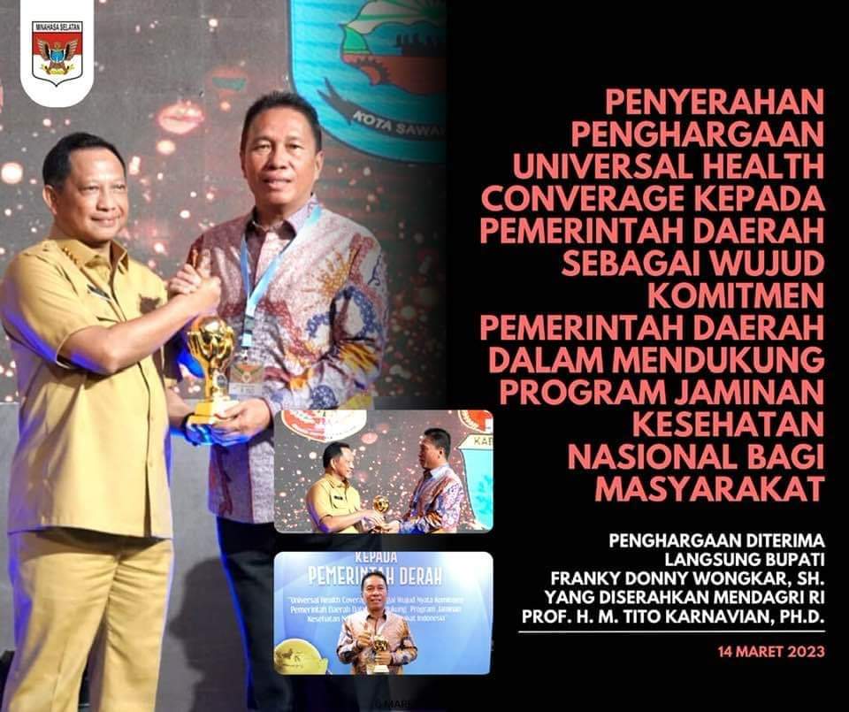 Berhasil Dalam Implementasi JKN, Bupati Minsel Terima Penghargaan UHC Dari Kemenko PMK