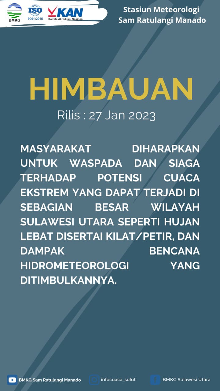 BMKG Himbau Masyarakat Sulut Waspada Cuaca Ekstrem