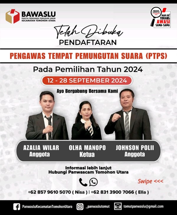 Pendaftaran Pengawas TPS untuk Pemilihan 2024 di Tomohon Utara Resmi Dibuka