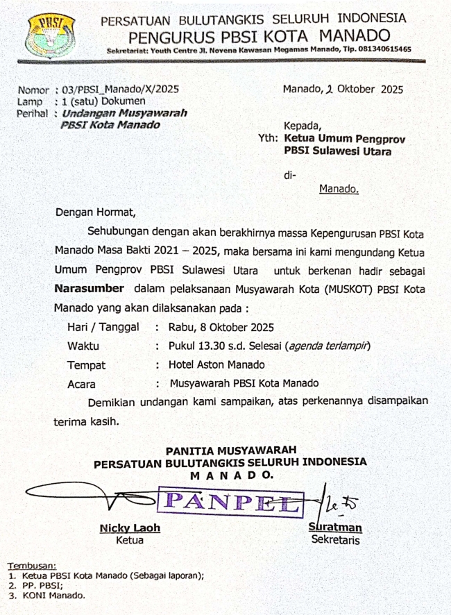 Panitia Muskot PBSI Manado Jelaskan Proses Pemilihan Pasca Mahmud Turuis Kembali Memimpin