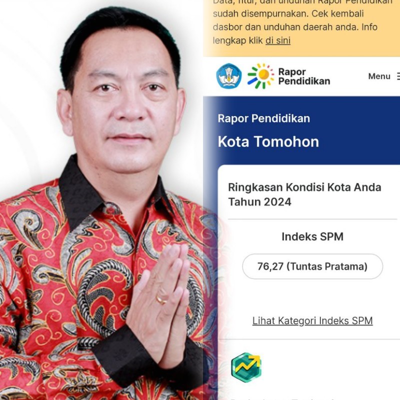Kota Tomohon Raih Predikat Pertama dalam Raport Pendidikan Provinsi Sulawesi Utara 2023