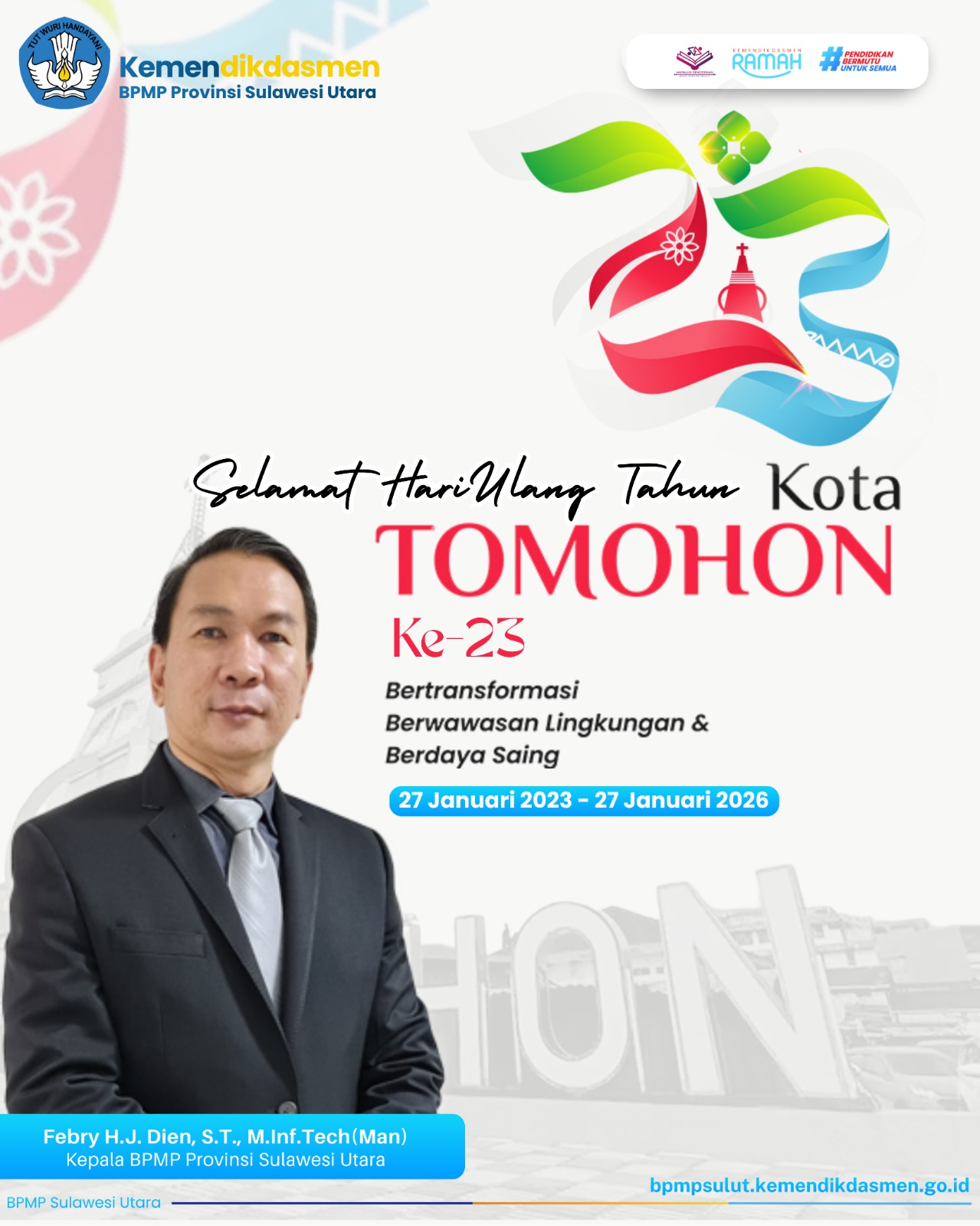 Semarak HUT Kota Tomohon ke-23, Kepala BPMP Sulut Febry Dien Berharap Ada Transformasi Demi Kemajuan Kota