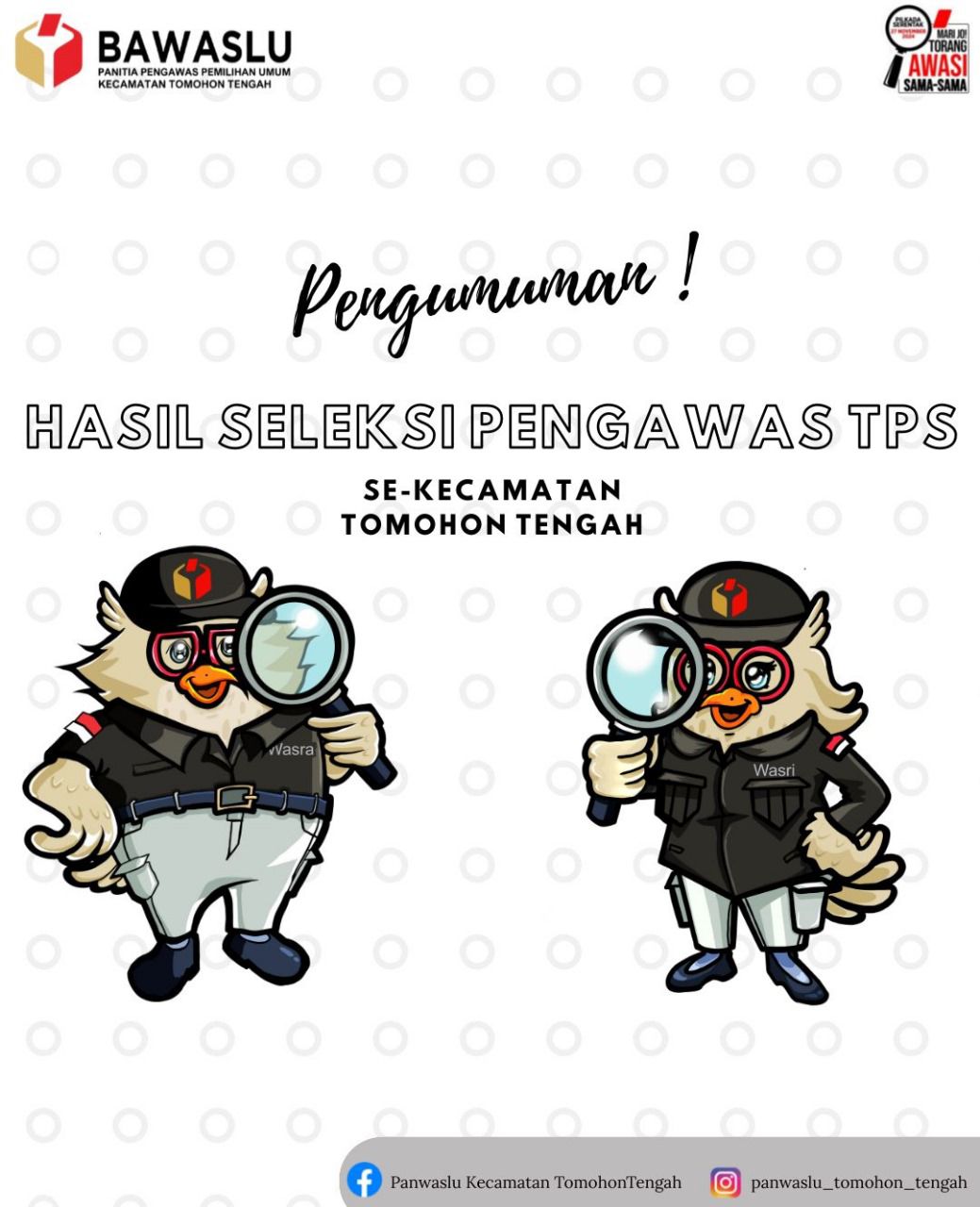 Panwaslu Tomohon Tengah Umumkan PTPS Terpilih