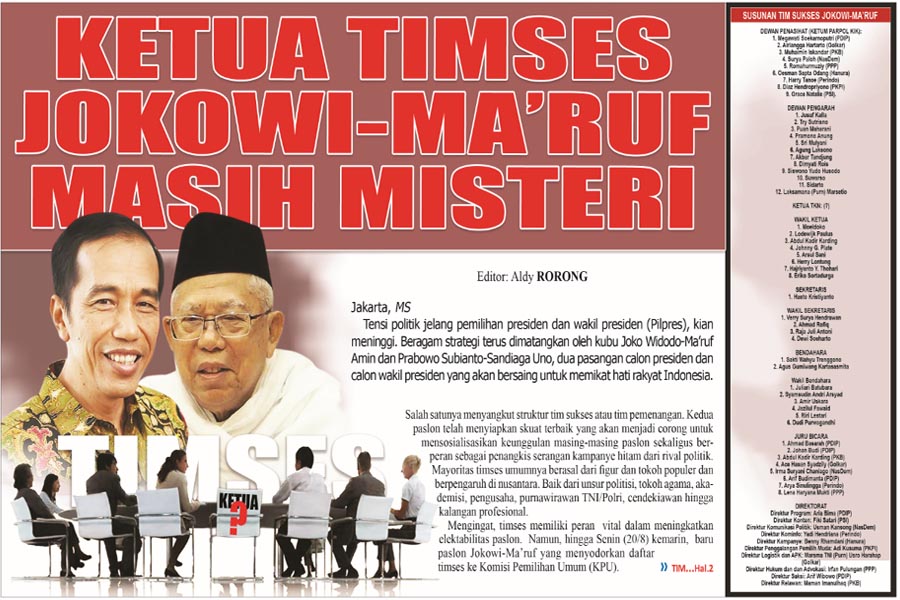 KETUA TIMSES JOKOWI-MA�RUF MASIH MISTERI