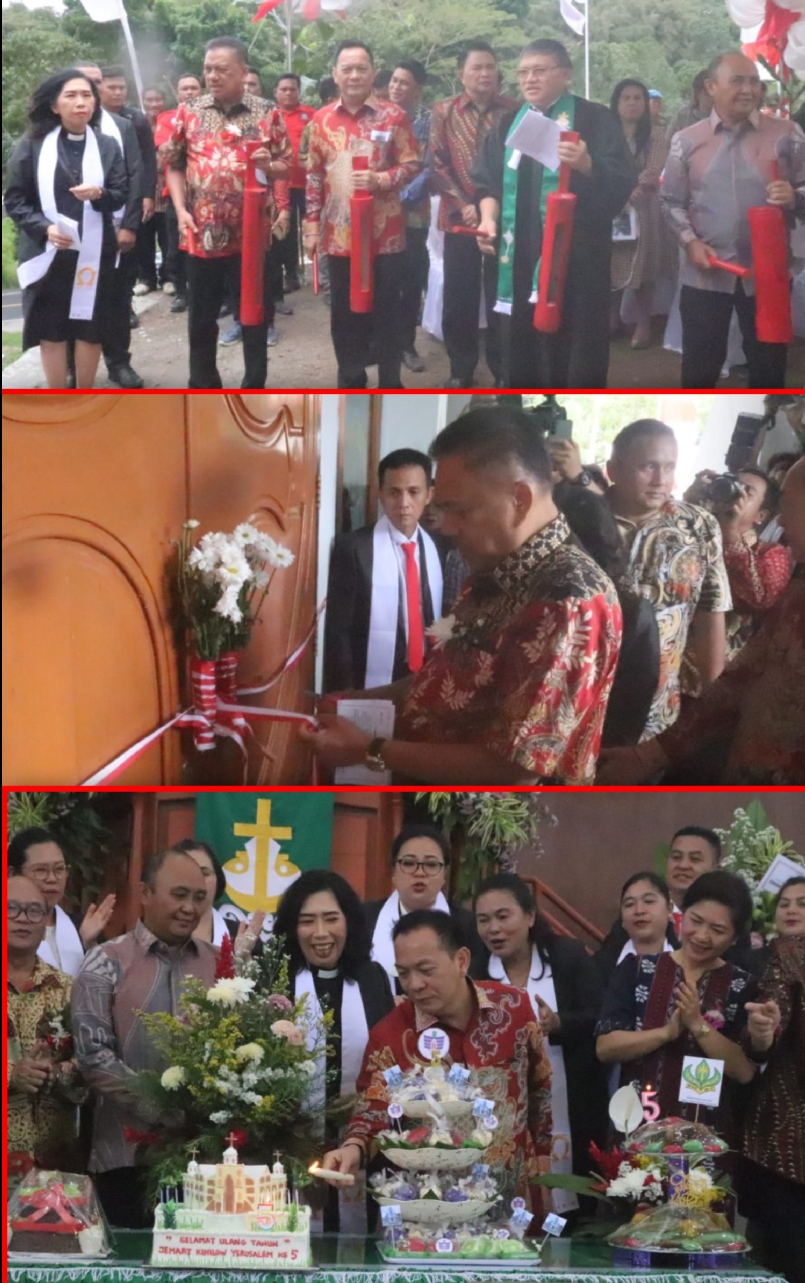 Dampingi Olly, Caroll Hadiri Syukur HUT ke 5 dan Pentahbisan Gedung Gereja Kinilow Yerusalem