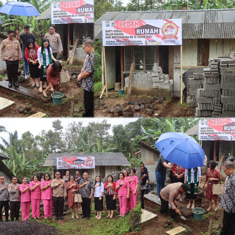 Peringati Hari Bhayangkara ke-78, Polres Tomohon Gelar Baksos Bedah Rumah 